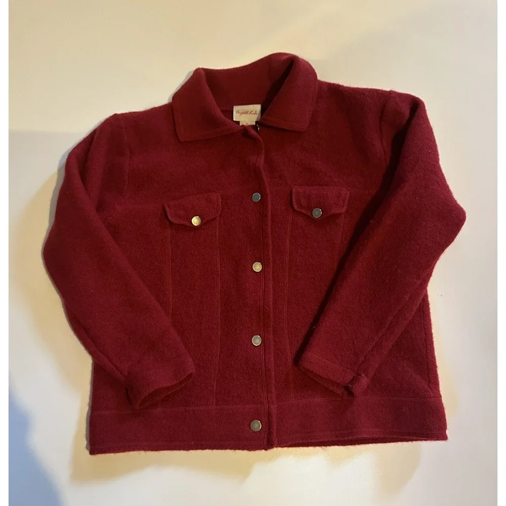 VINTAGE Crystal Kobe Sweater Womens‎ Red 100% Wool Cardigan Made In Mexico